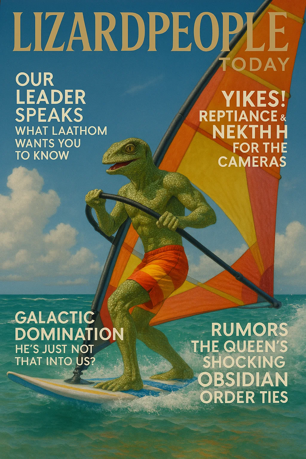 Original Lizardpeople Today cover with a windsurfing lizardman